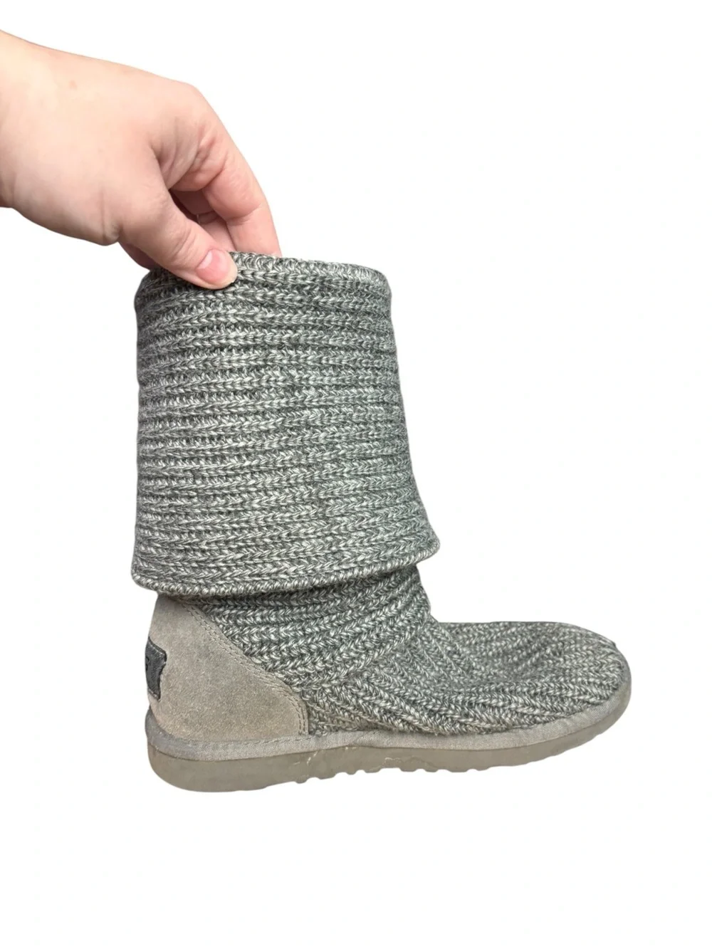 UGG Classic Cardy Gray Knit Sweater Boots – Women’s Size 8